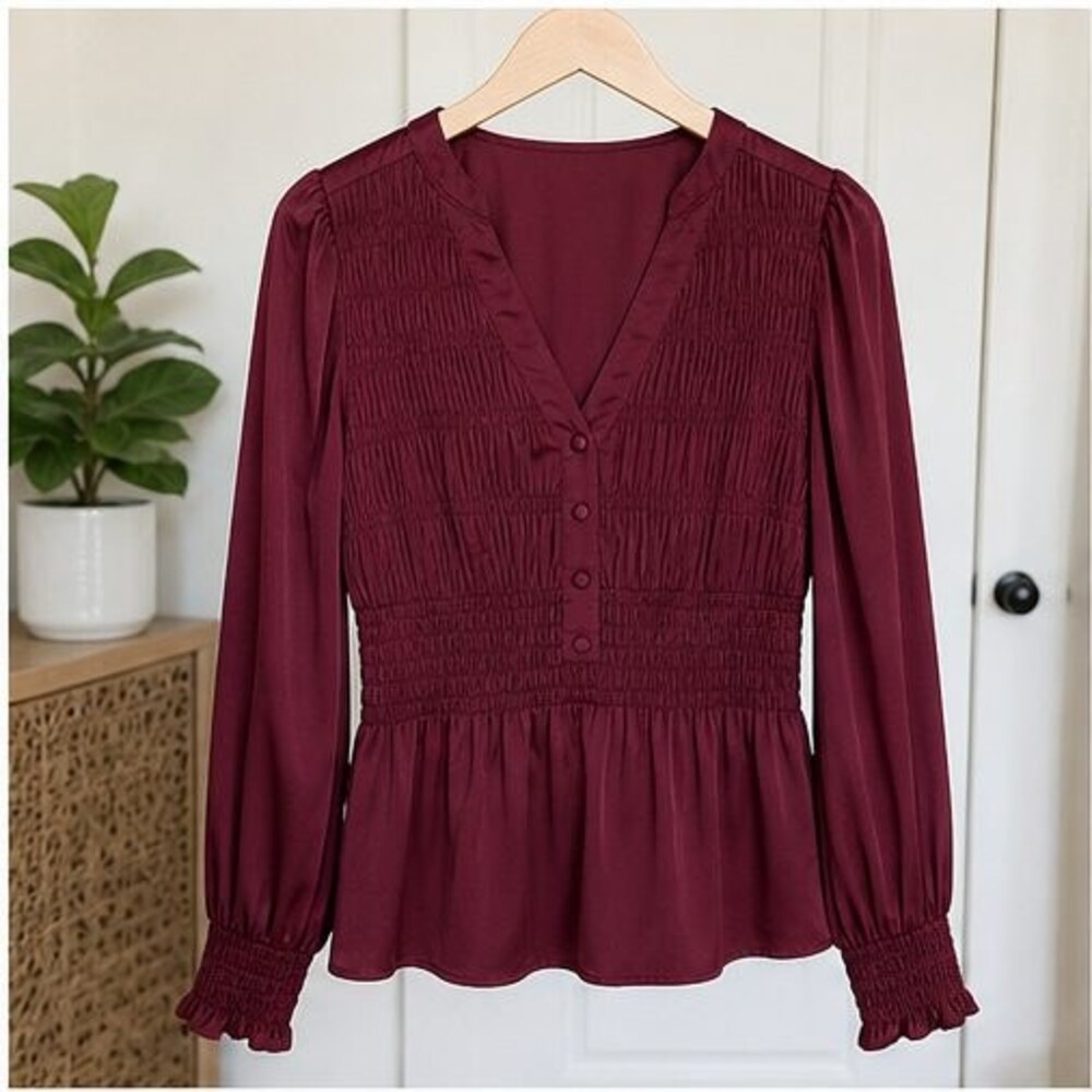 Burgundy Smocked Top